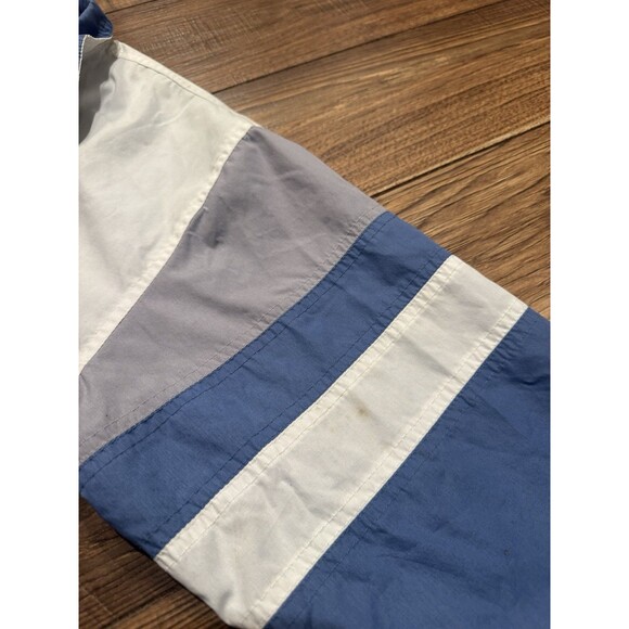 Vintage 80s 90s Jacket Mens M White Blue Grey Button Zipper Stripes Abstract Art - Picture 5 of 9